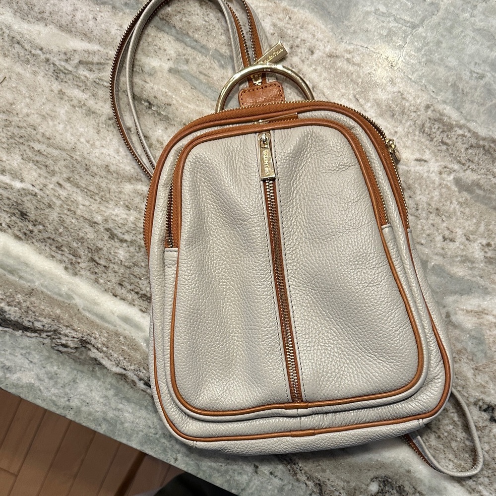 Valentina Leather Backpack in Cream and Brown